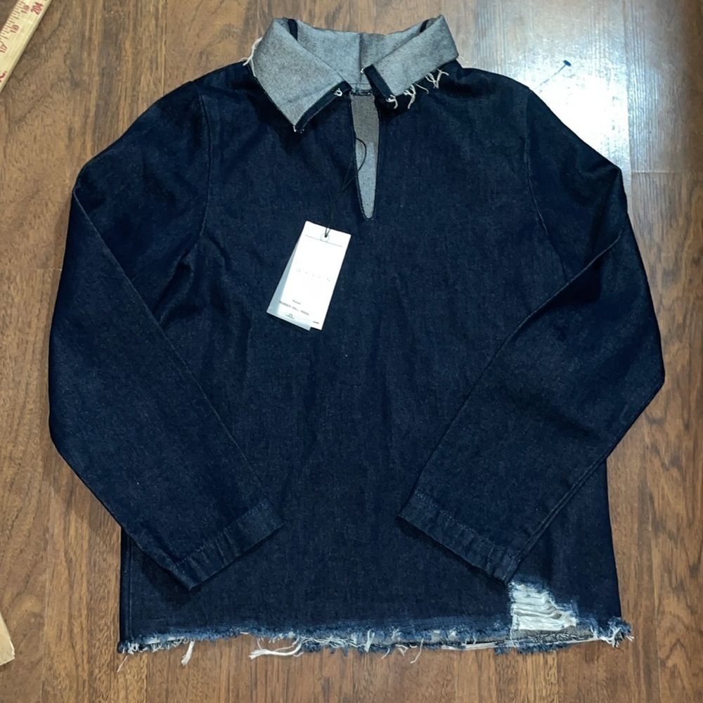 Waven Eleni destroyed denim cowl neck top small NWT from revolve - Picture 7 of 9